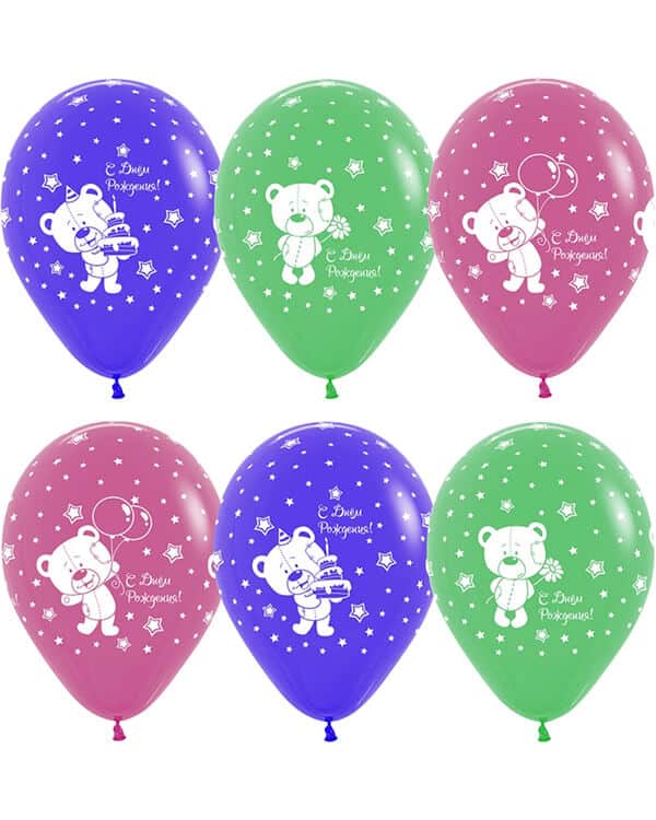 387581_Шар_(12_30_см)_С_Днем_Рождения_(плюшевый_мишка)_Ассорти_пастель_5_ст_25_шт С Днем Рождения (мишка) пастель — изображение 1